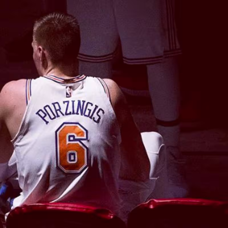 Kristaps Porzingis, con la camiseta de New York Knicks.