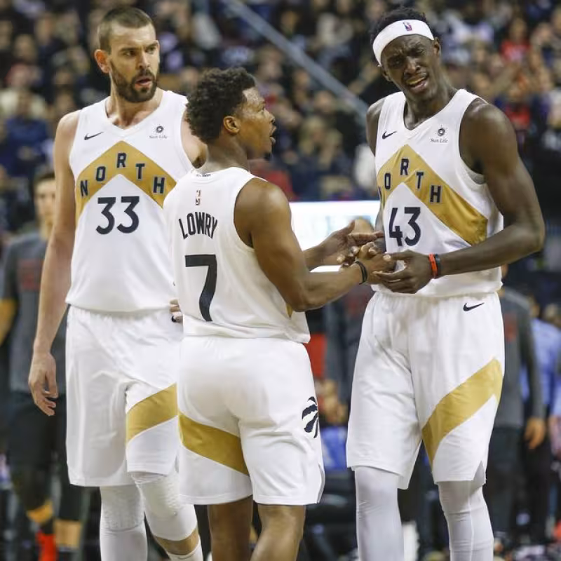 Marc Gasol, Kyle Lowry y Pascal Siakam, jugadores de Toronto Raptors. 