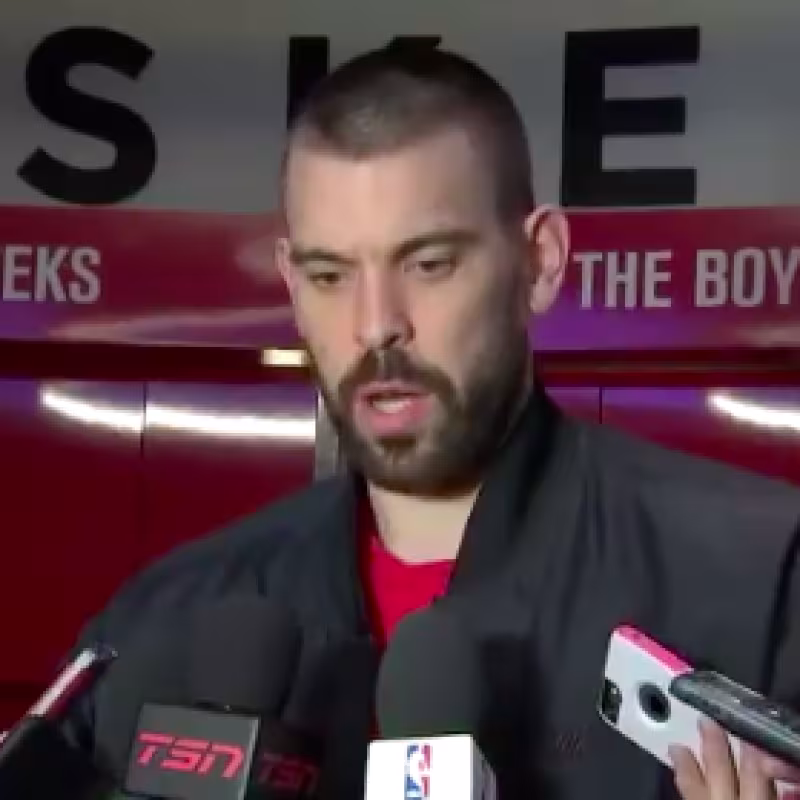 Marc Gasol, hablando con la prensa tras el Raptors-Nets.