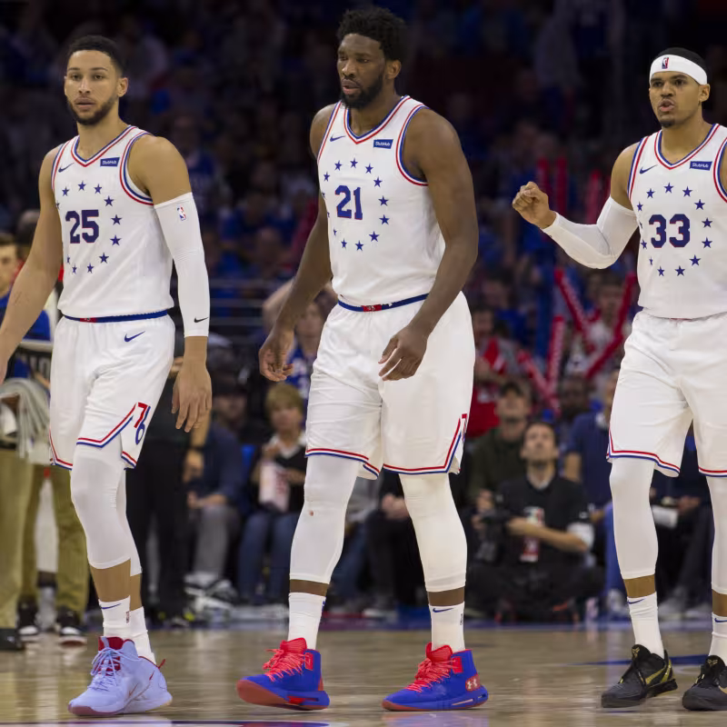 Ben Simmons, Joel Embiid y Tobias Harris, estrellas de los Sixers. 