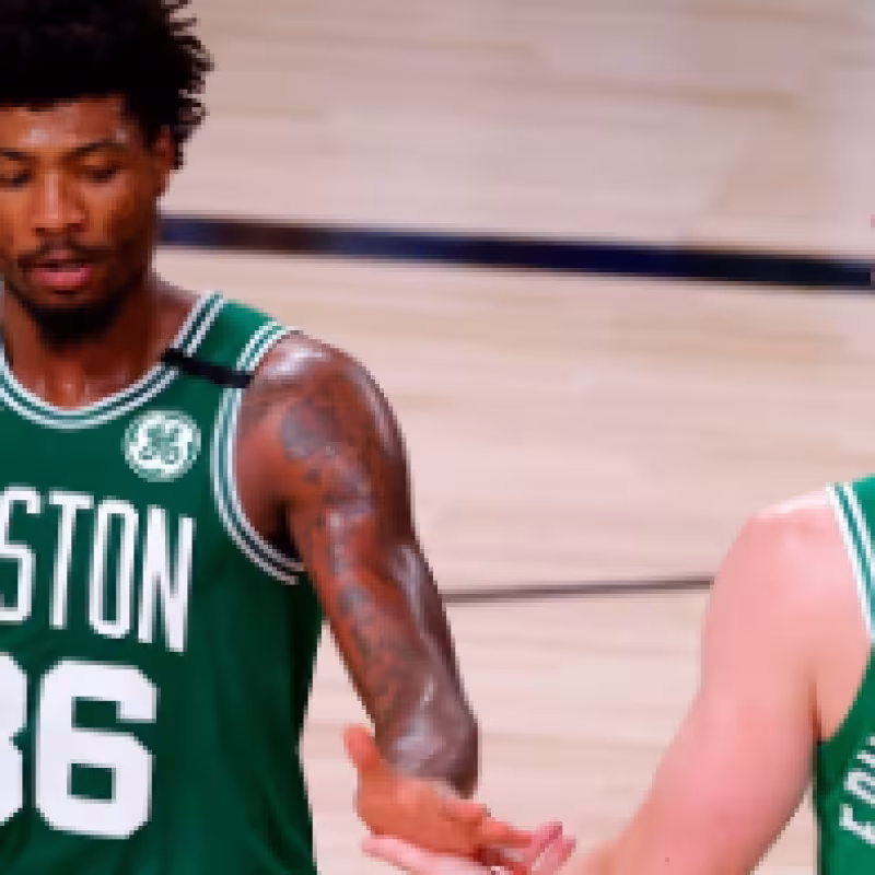 Los Boston Celtics en un partido de la burbuja de Orlando.