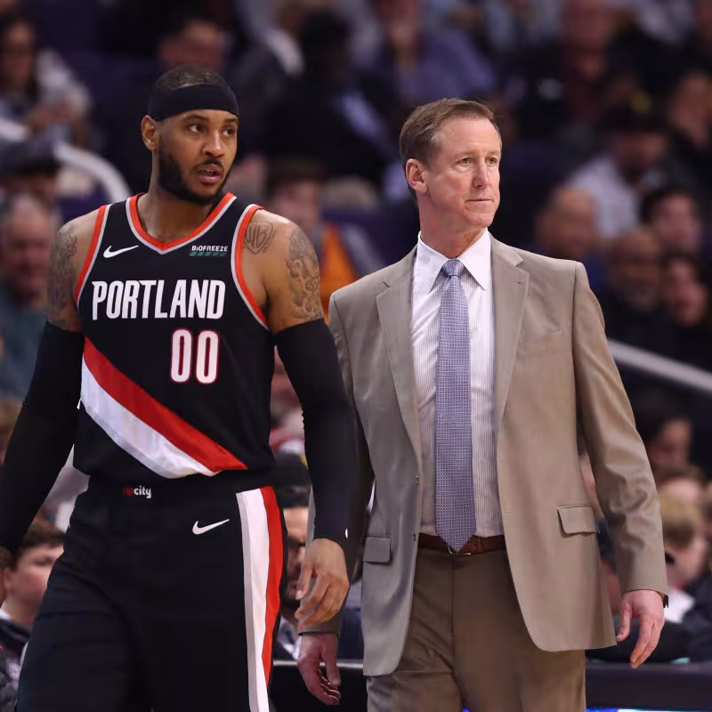 Carmelo Anthony y Terry Stotts, en un partido de esta temporada