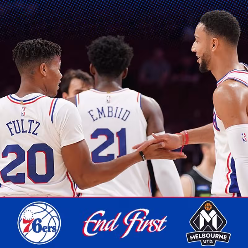 Fultz, Embiid y Simmons en el triunfo de Phila. Foto: @sixers