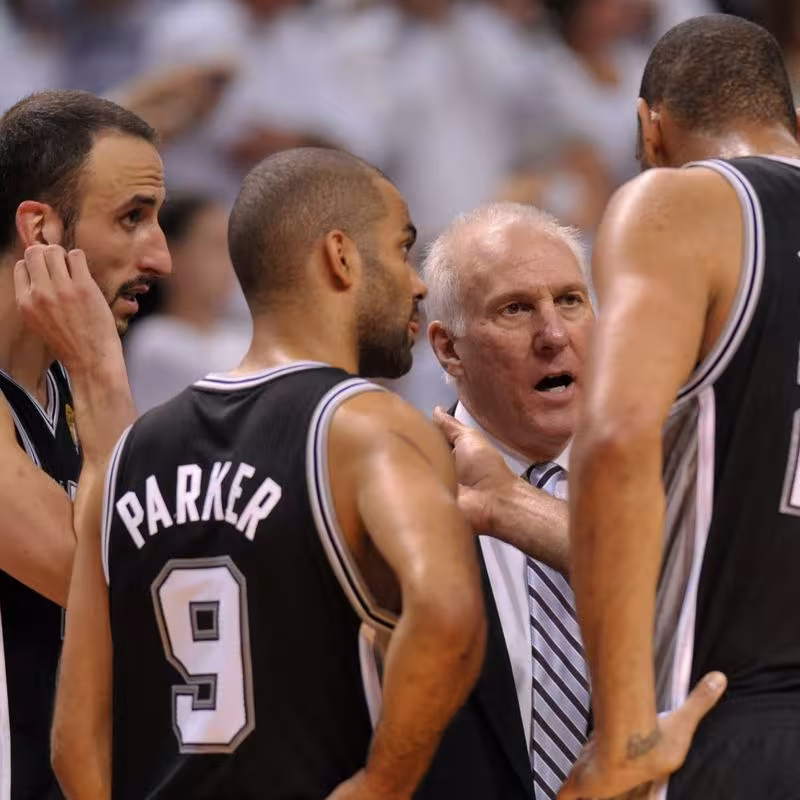 Ginóbili, Parker, Popovich y Duncan.