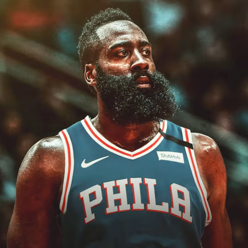 James Harden, con la camiseta de Philadelphia 76ers (ClutchPoints). 