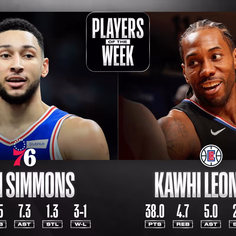 Ben Simmons y Kawhi Leonard, jugadores de la semana