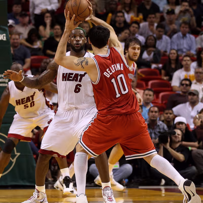 LeBron James contra Carlos Delfino en la NBA.