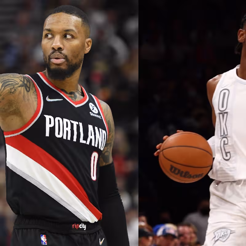 Damian Lillard, jugador de Portland Trail Blazers, y Shai Gilgeous-Alexander, jugador de Oklahoma City Thunder.