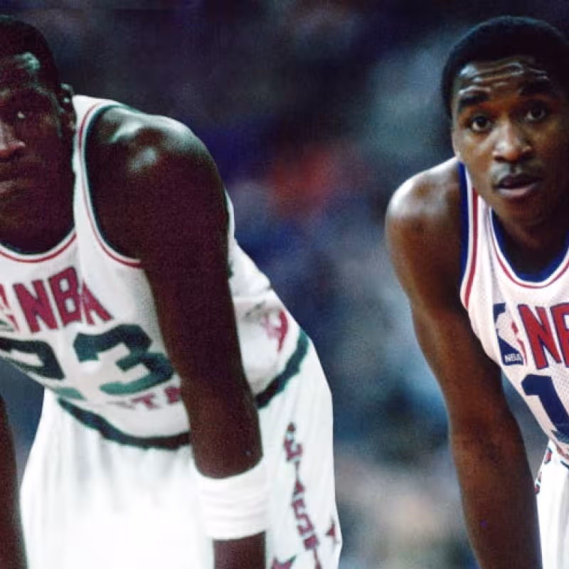Michael Jordan e Isiah Thomas en el All Star Game de 1985.