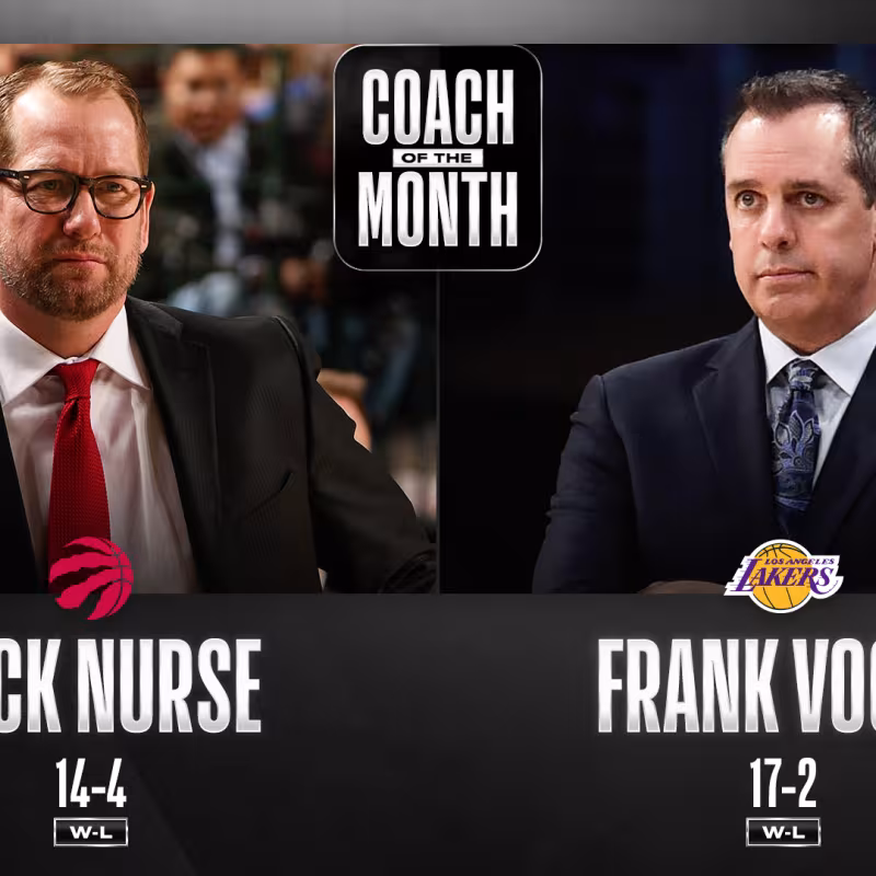 Nick Nurse y Frank Vogel son nombrados Entrenadores del Mes