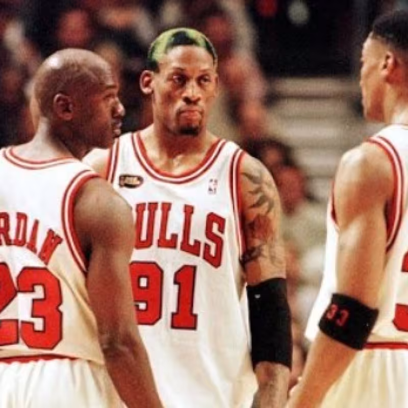 Michael Jordan, Dennis Rodman y Scottie Pippen.