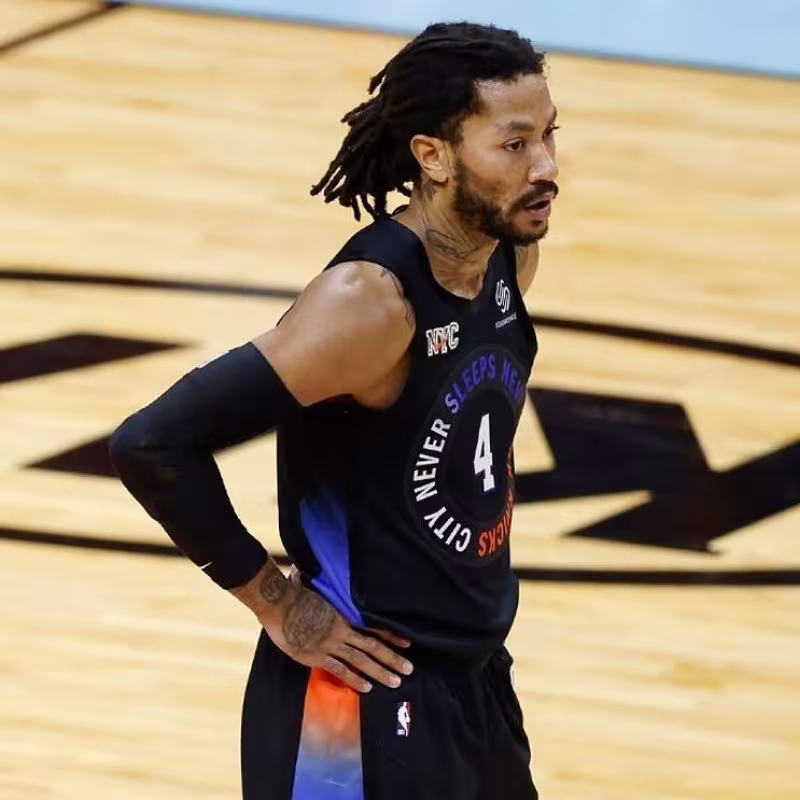Derrick Rose en un partido de los New York Knicks.