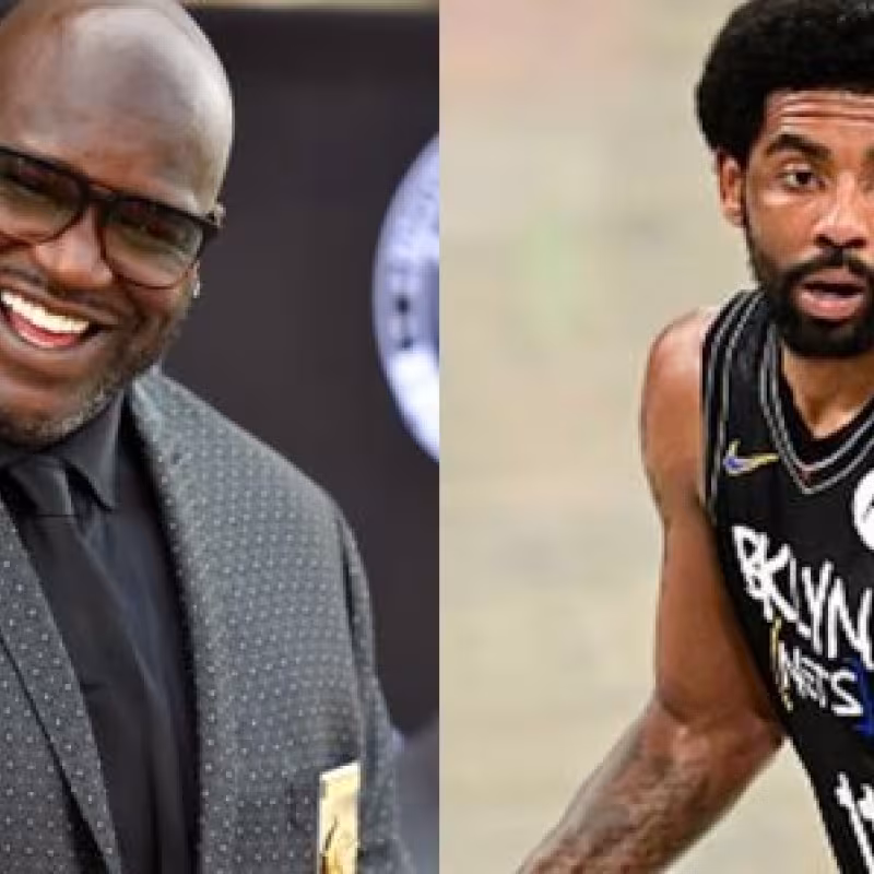Shaquille O'Neal, ex jugador de la NBA, y Kyrie Irving, base de Brooklyn Nets.