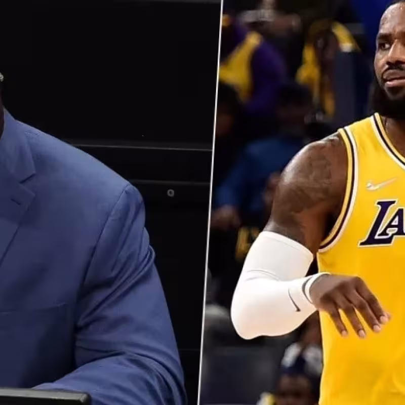 Shaquille O'Neal, ex jugador de la NBA, y LeBron James, estrella de Los Angeles Lakers.
