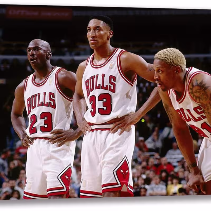 Michael Jordan, Scottie Pippen y Dennis Rodman