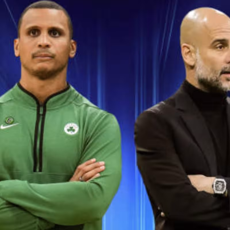 Pep Guardiola y Joe Mazzulla, entrenadores de City y Celtics, respectivamente. 