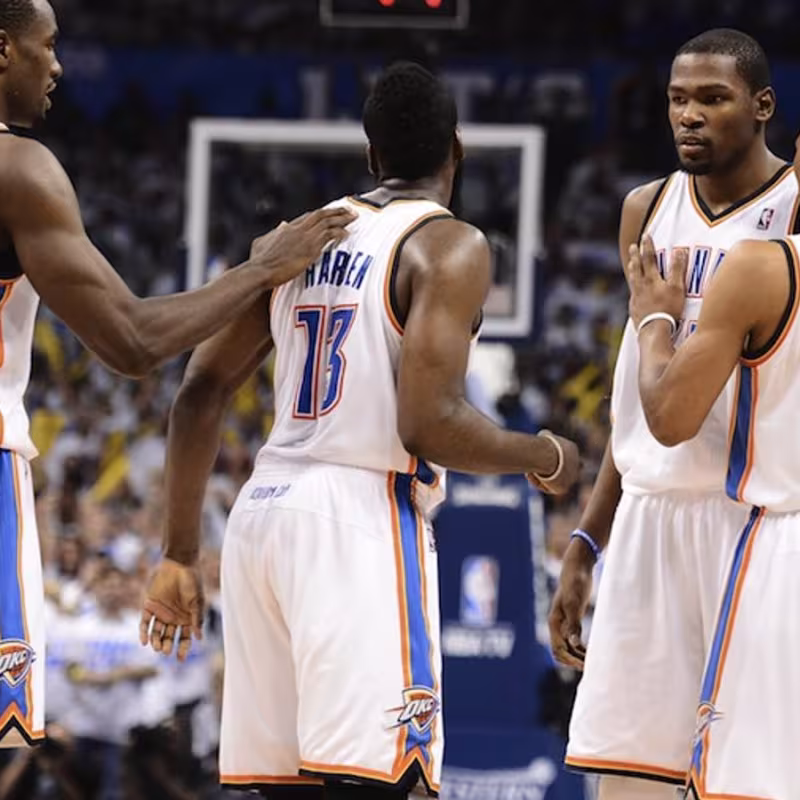 Serge Ibaka, James Harden, Kevin Durant, and Russell Westbrook, with the Oklahoma City Thunder
