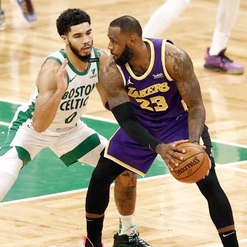 LeBron James, alongside Jayson Tatum, NBA stars.