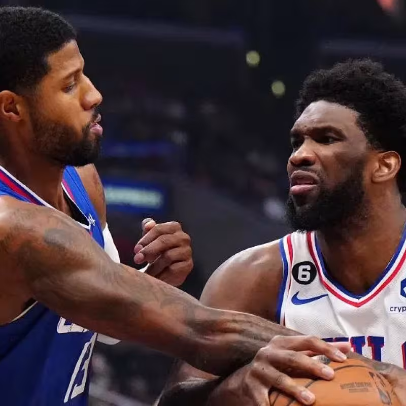 Paul George and Joel Embiid, new teammates on the Philadelphia 76ers.