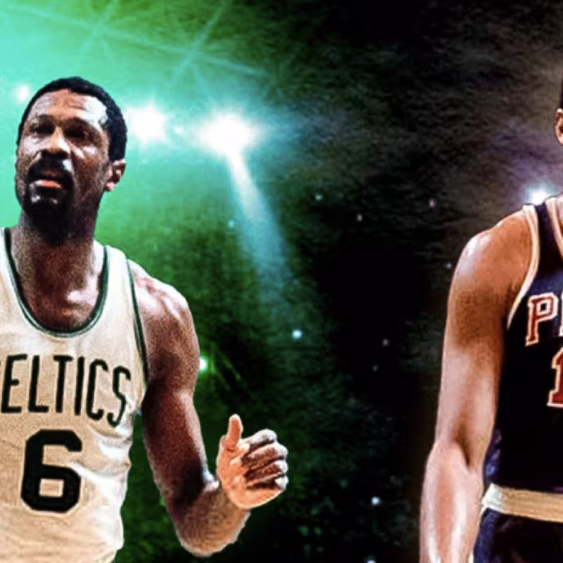 Will Chamberlain y Bill Russell, 2 de los mejores pivots de la NBA.