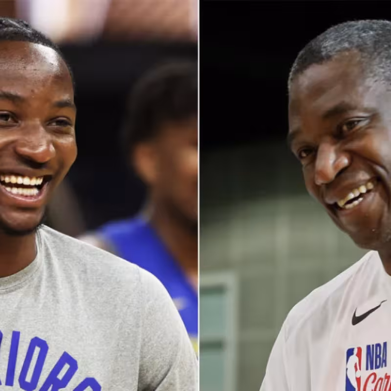 Jonathan Kuminga, junto a su ídolo Dikembe Mutombo.