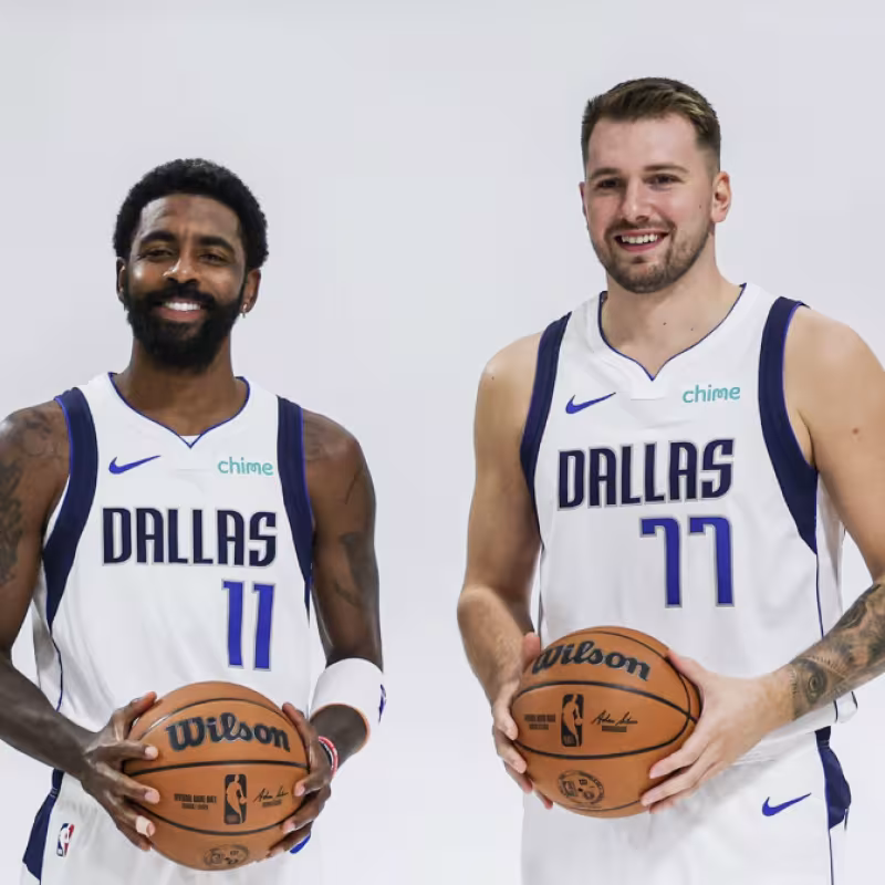 Kyrie Irving and Luka Doncic at the media day of the Dallas Mavericks 2024/25.