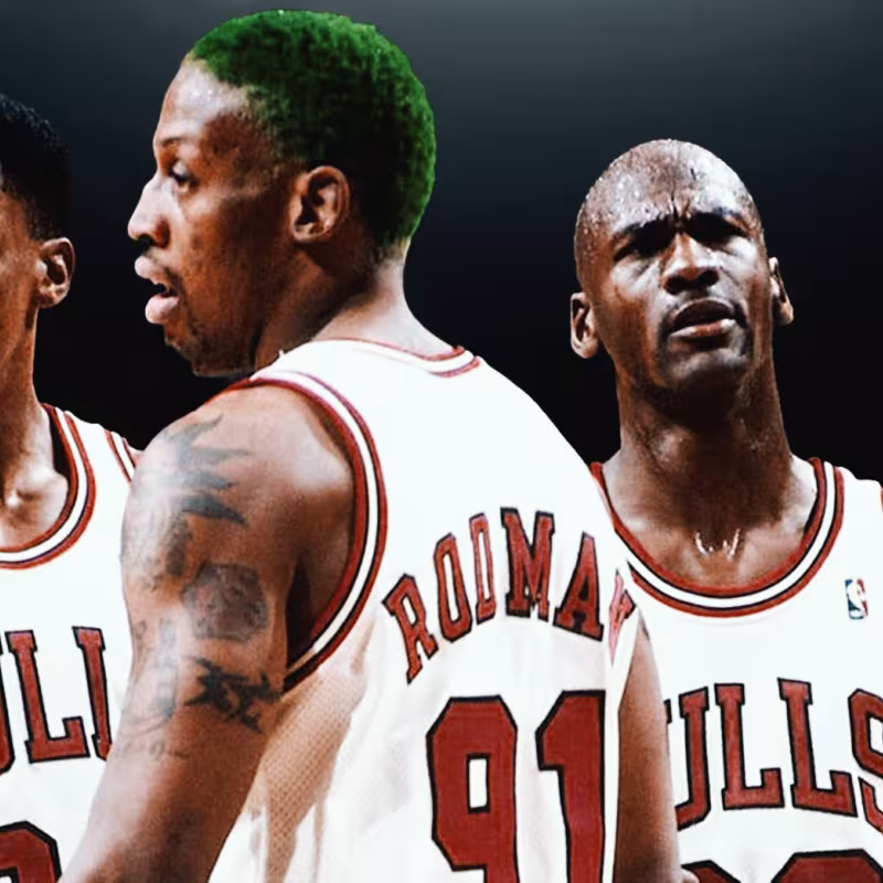 Scottie Pippen, Dennis Rodman, and Michael Jordan