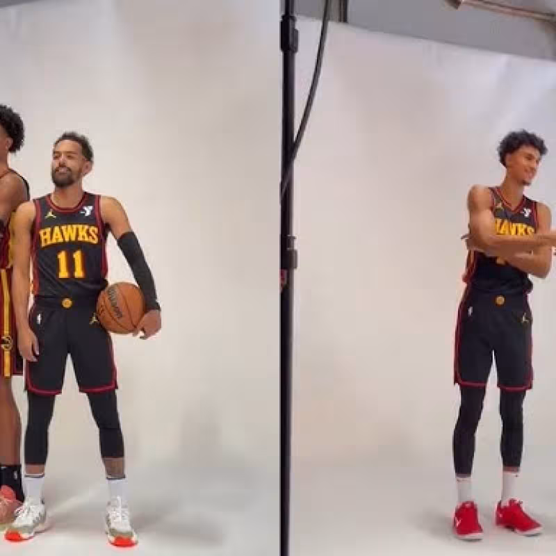 Zaccharie Risacher and Trae Young at the Atlanta Hawks' 2024/25 Media Day