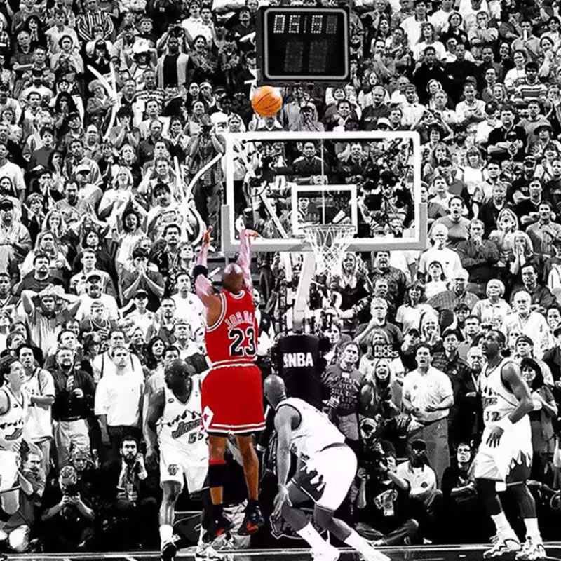 Michael Jordan in Game 6 of the 1998 NBA Finals between the Chicago Bulls and the Utah Jazz