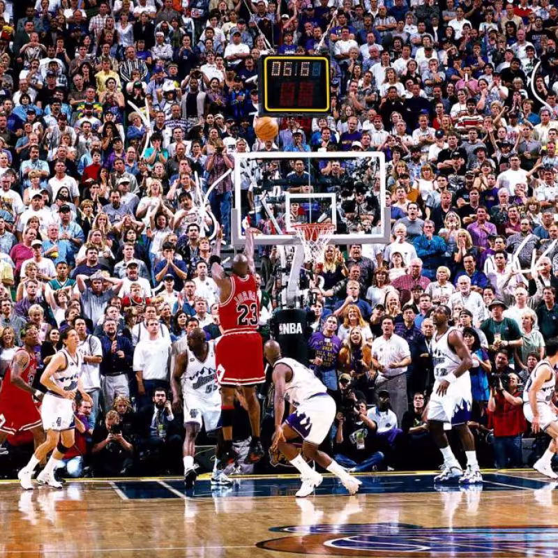 Michael Jordan in the 1998 NBA Finals between Chicago Bulls and Utah Jazz.
