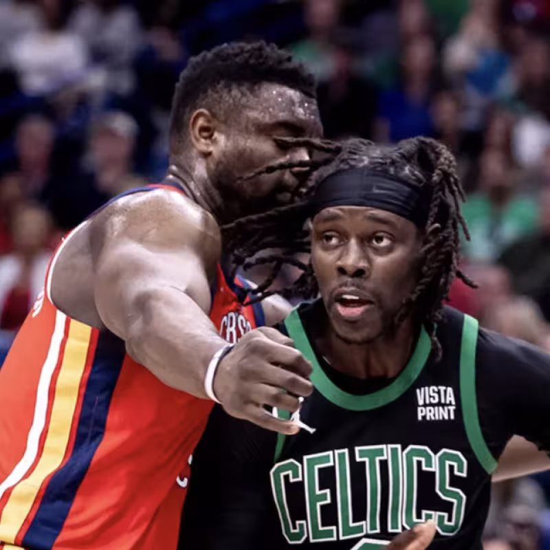 Jrue Holiday and Zion Williamson, former teammates on the Pelicans.