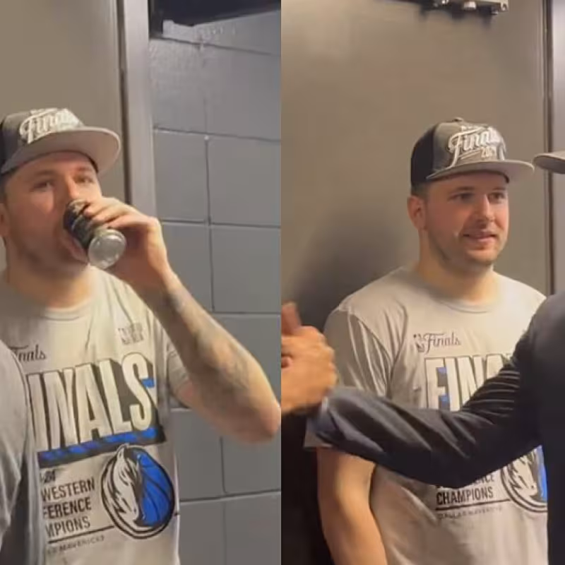 Luka Doncic, drinking a beer after leading the Mavs to their third NBA Finals.