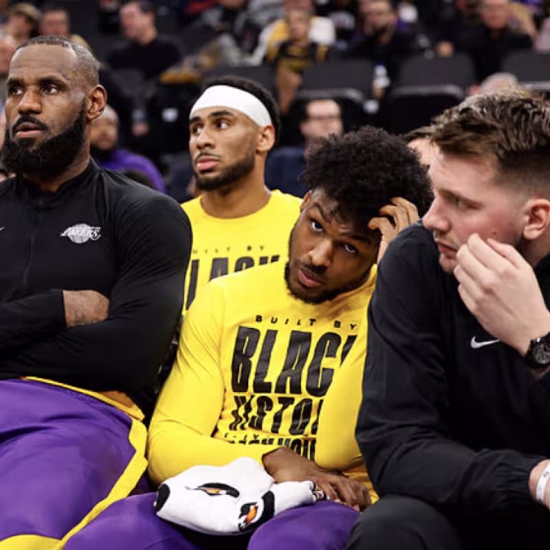 Bronny James on the Los Angeles Lakers bench.