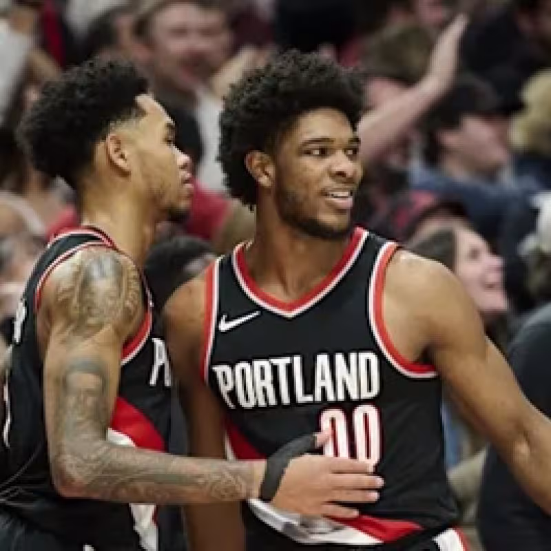 Anfernee Simons and Scoot Henderson, players for the Blazers.
