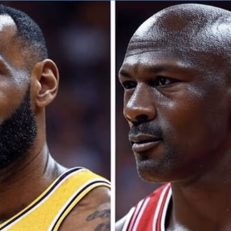 LeBron James and Michael Jordan, in a picture by Grok.