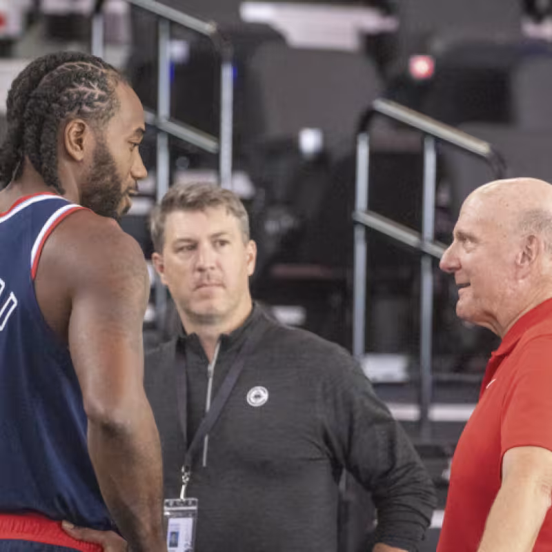 Kawhi Leonard, alongside Steve Ballmer: issues with the Clippers.
