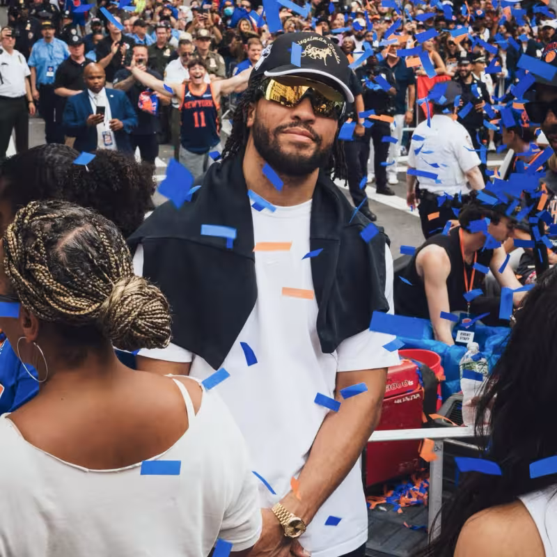Jalen Brunson, en el desfile de la victoria de los Knicks en Nueva York
