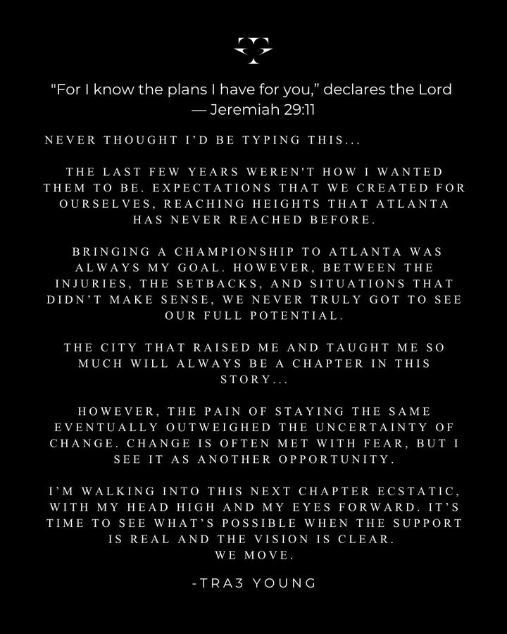 Trae Young, official statement. Photo: Trae Young