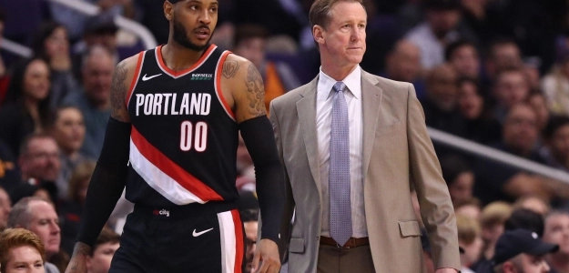 Carmelo Anthony y Terry Stotts, en un partido de esta temporada