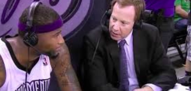 DeMarcus Cousins y Grant Napear, en una entrevista que no volverá a repetirse.