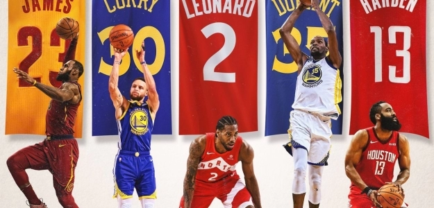 James, Curry, Leonard, Durant y Harden arman el quinteto ideal. Foto: @NBATV