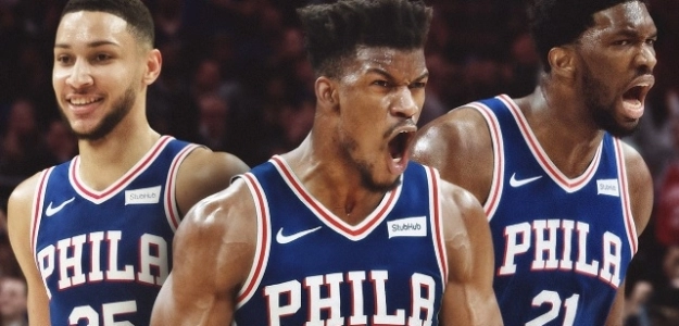 Ben Simmons, Jimmy Butler y Joel Embiid, jugadores de Philadelphia 76ers.
