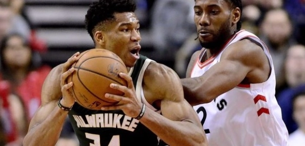 Kawhi Leonard y Giannis Antetokounmpo durante las Finales de Conferencia.
