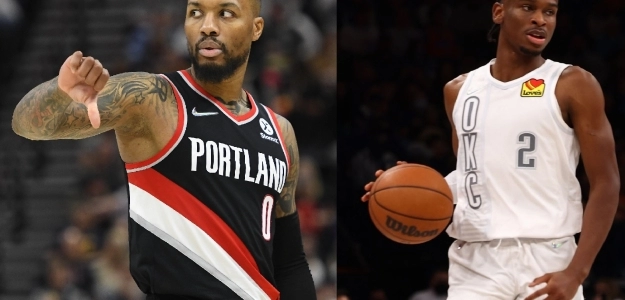 Damian Lillard, jugador de Portland Trail Blazers, y Shai Gilgeous-Alexander, jugador de Oklahoma City Thunder.