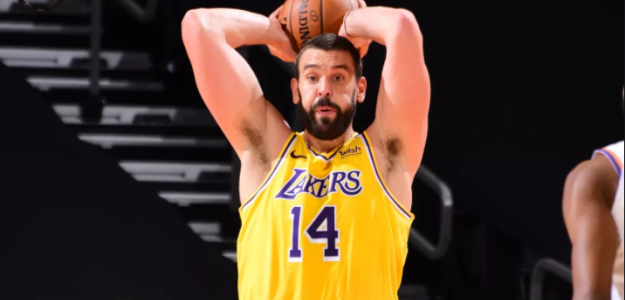 Marc Gaso, con la camiseta de Los Angeles Lakers. "Foto: NBA.com"