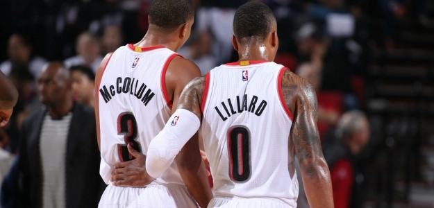 Damian Lillard y CJ McCollum en un partido de los Blazers.