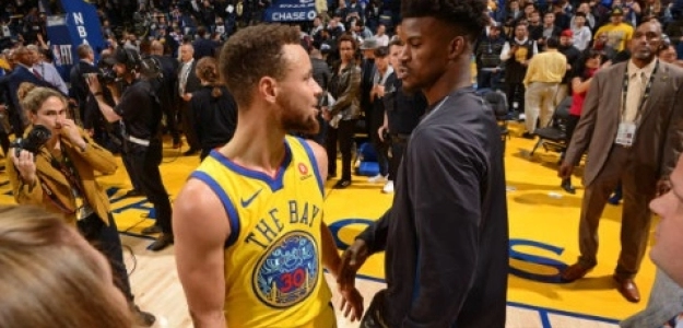 Stephen Curry y Jimmy Butler, jugadores de la NBA.