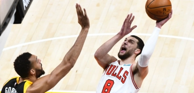 Rudy Gobert, jugador de Utah Jazz, y Zach LaVine, jugador de Chicago Bulls.