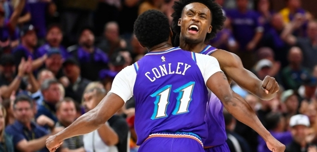 Mike Conley y Collin Sexton, celebrando