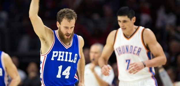 Sergio Rodríguez, cuando jugaba en los Philadelphia 76ers